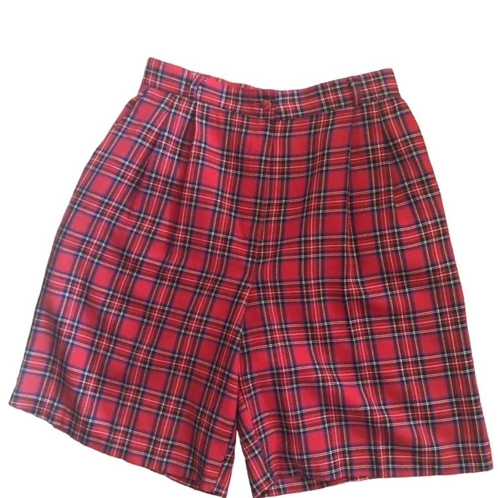 VTG 70’s Baxter & Wells Pleated Relaxed Tartan Plaid Red Bermuda Shorts Sz 14